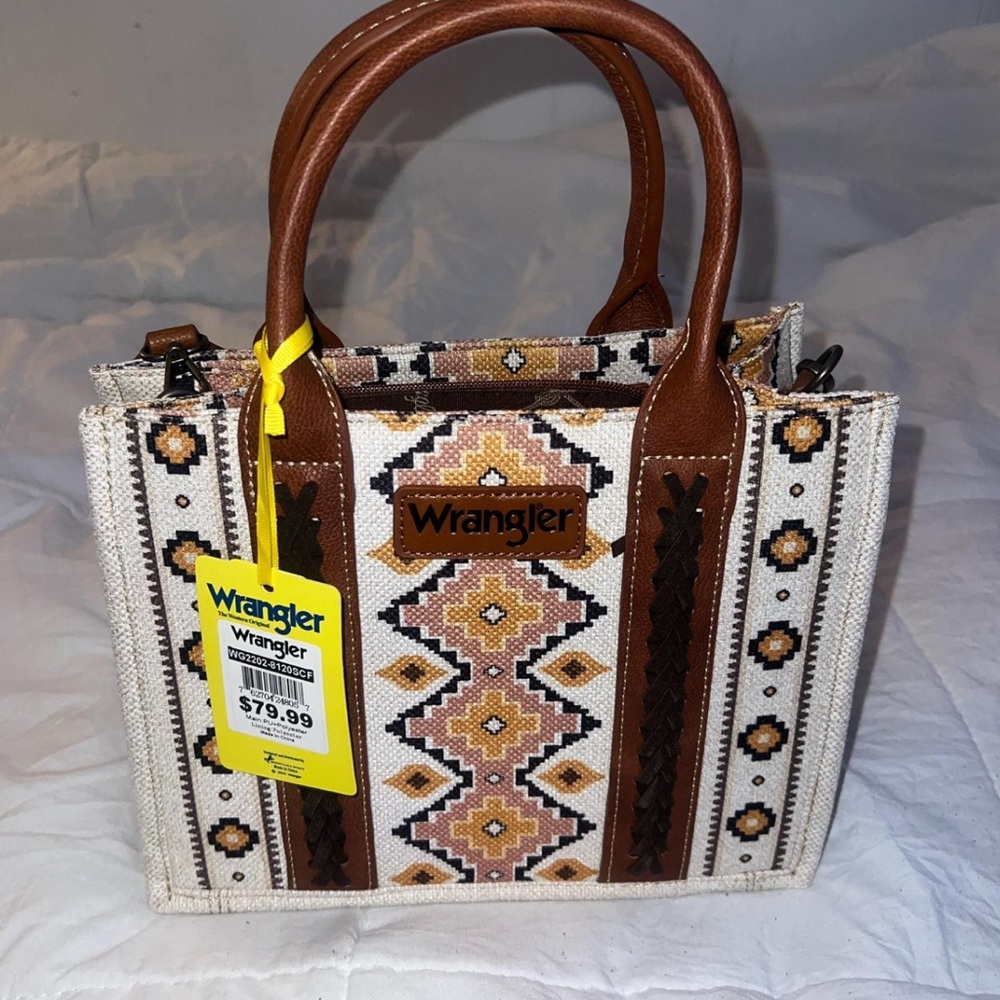 Wrangler Brown and Cream Tote with Geometric Pattern